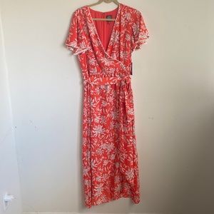 Vince Camuto Orange Floral Midi Dress